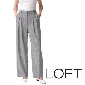 LOFT Women’s Black and White Houndstooth Wide Leg Pleated Trousers Sz 12 #755583